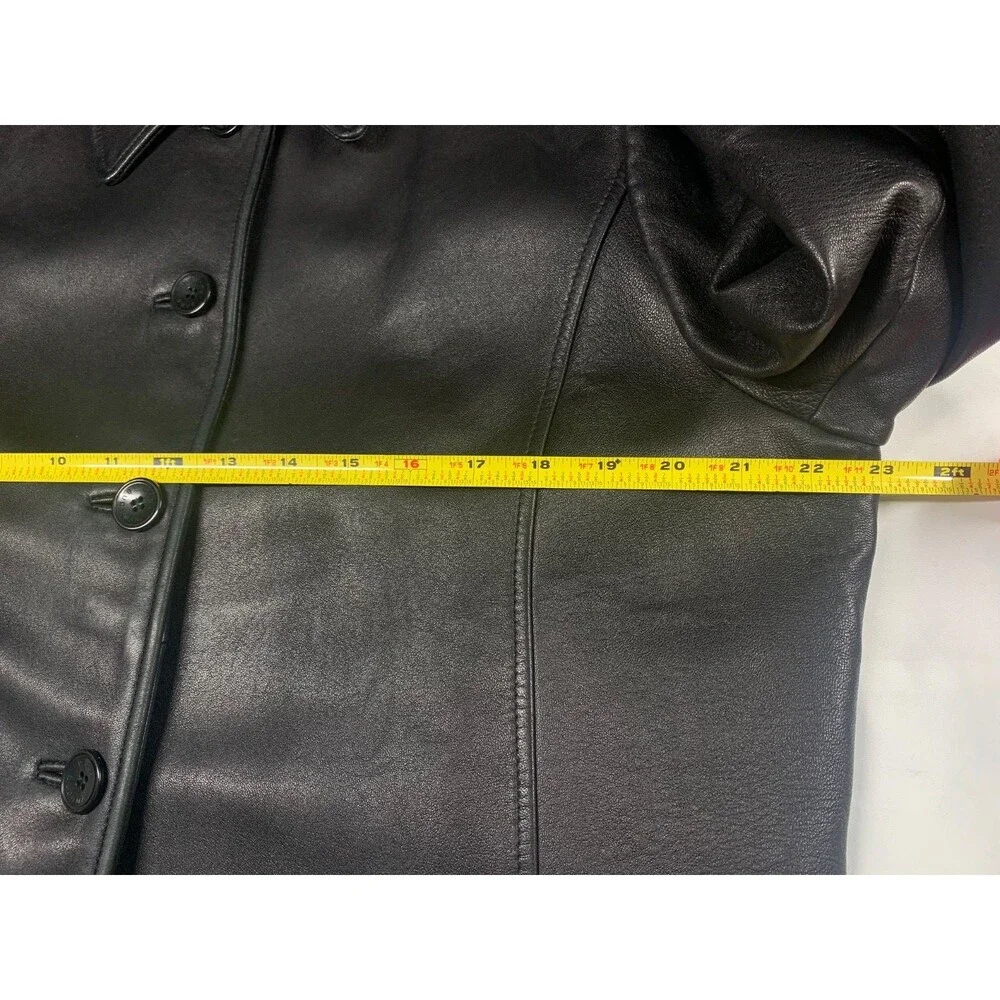 Vintage Dana Buchman Black Leather Car Coat Jacket Leopard Print Lining Size XL - Picture 4 of 9